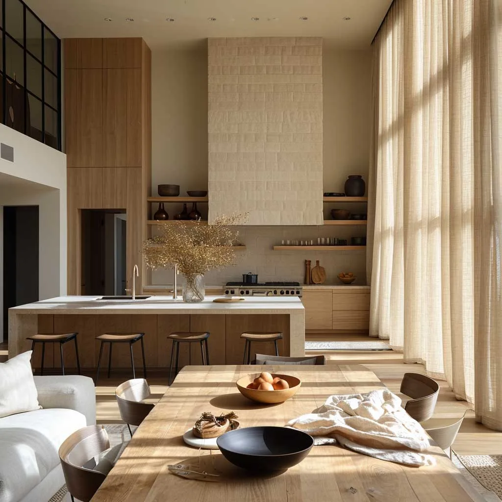 پرده ساده و صخیم مینیمال با رنگ خنثی